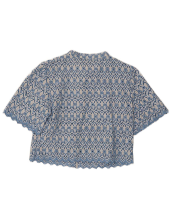 Boden Donna Crop Manica Corta Camicia Camicetta UK 6 XS Blu Floreale Cotone