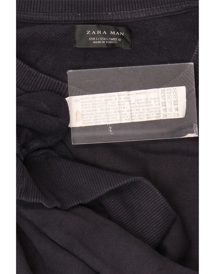 Felpa Zara da uomo maglione grande in cotone blu navy
