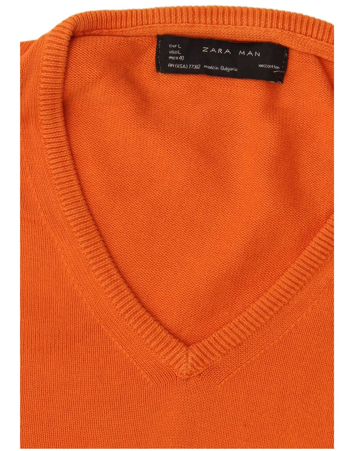 Maglione Zara da uomo con scollo a V grande in cotone arancione