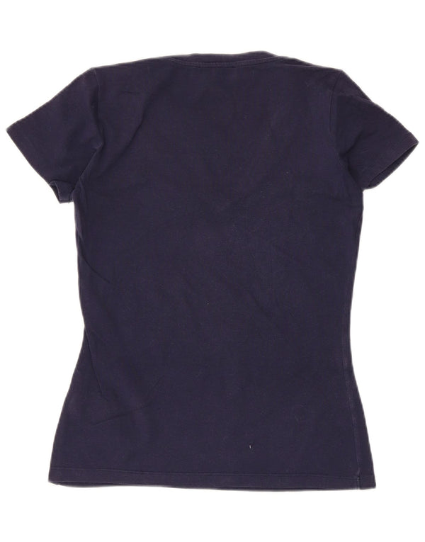 T-shirt grafica da donna Trussardi Jeans Top UK 10 Small in cotone blu navy