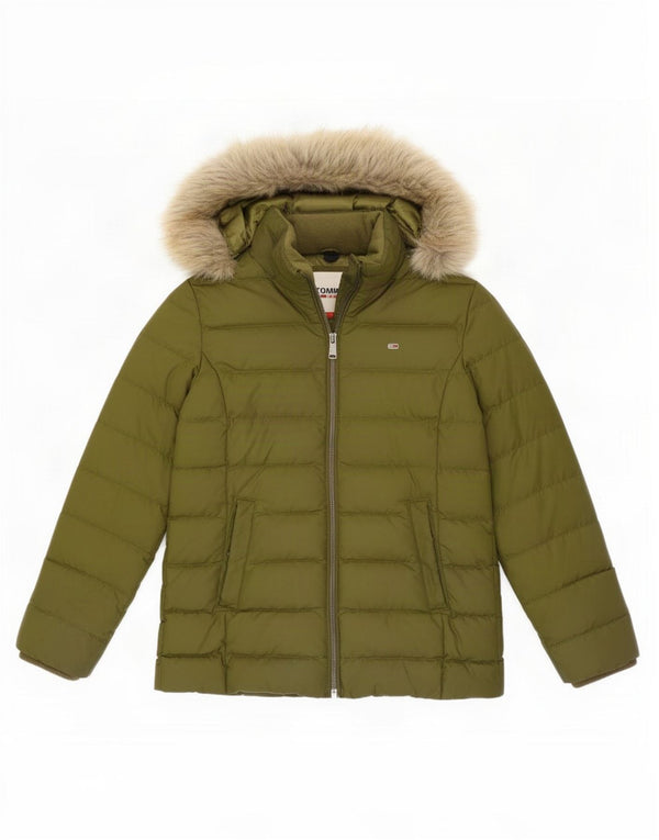 Giacca imbottita con cappuccio da donna Tommy Hilfiger UK 10 piccola poliestere kaki
