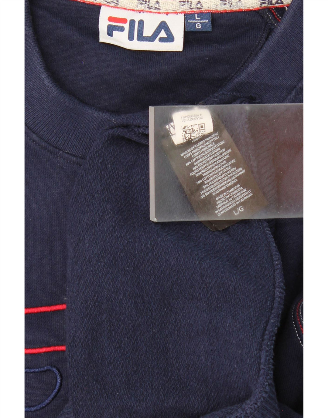 FILA Mens Graphic Sweatshirt Jumper Large Navy Blue Cotton Vintage Fila and Second-Hand Fila from Messina Hembry 