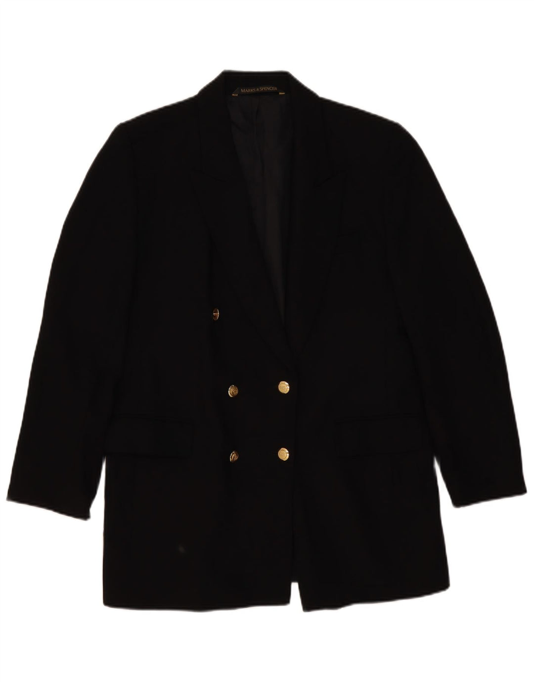 Giacca blazer doppiopetto da donna Marks & Spencer taglia 14 nera in lana vergine