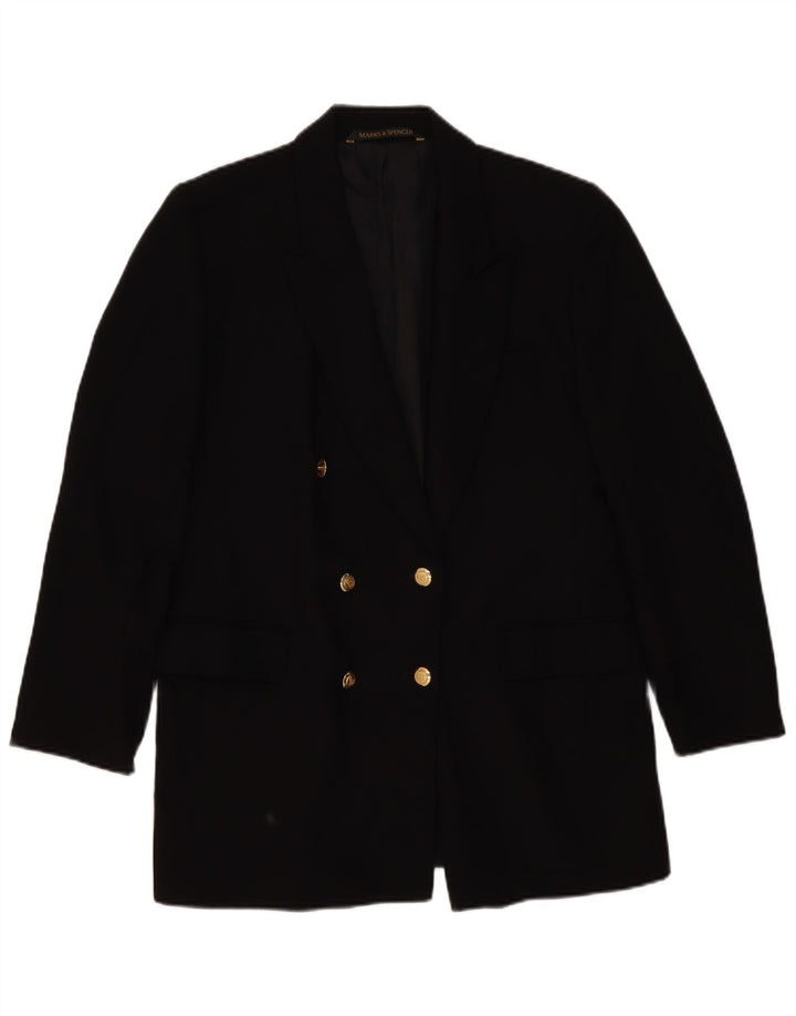 Giacca blazer doppiopetto da donna Marks & Spencer taglia 14 nera in lana vergine