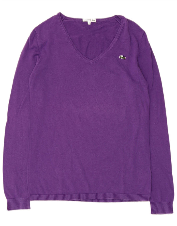 Maglione da donna con scollo a V Lacoste taglia 40 cotone viola medio