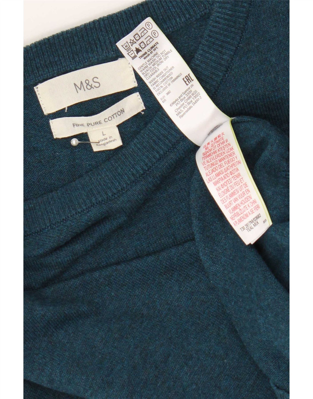 Maglione maglione girocollo da uomo Marks & Spencer grande cotone turchese