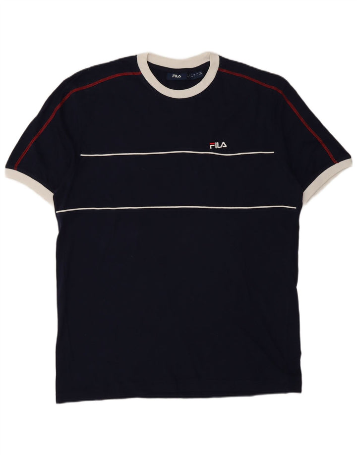 T-shirt da uomo Fila Top Large in cotone a righe blu navy
