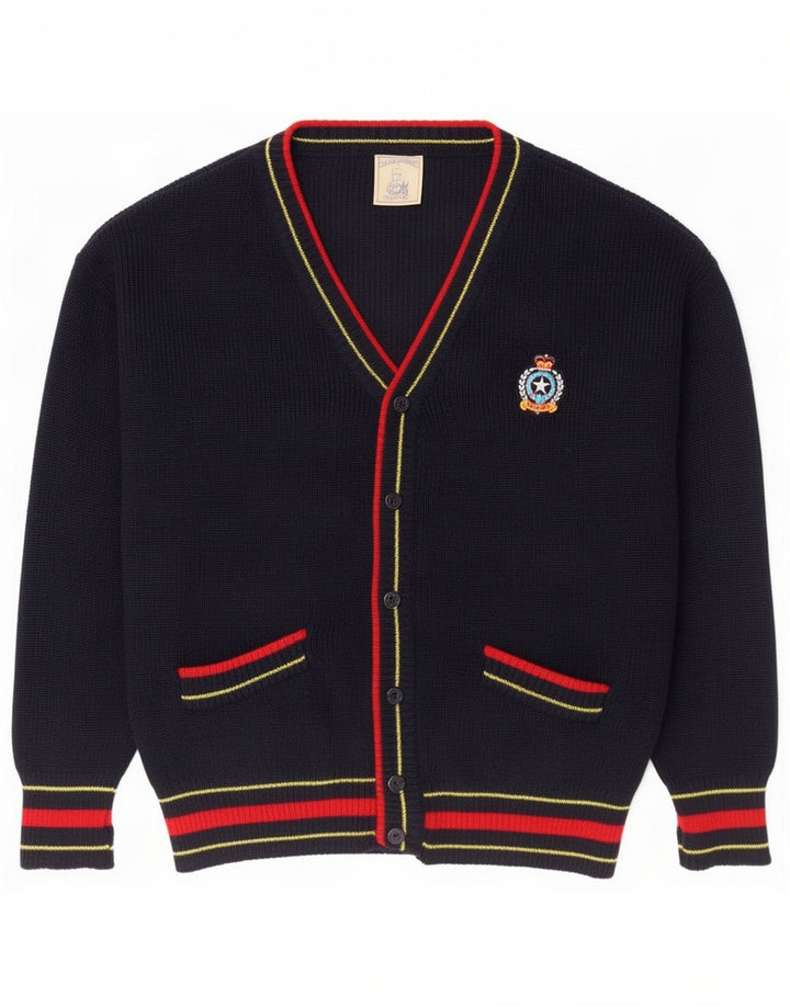 Maglione cardigan da uomo vintage grande lana blu navy