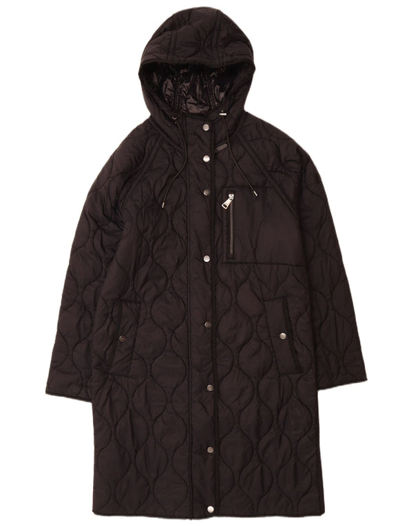 Cappotto trapuntato oversize con cappuccio da donna Dkny UK 10 piccolo in nylon nero