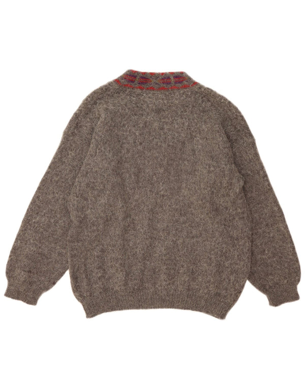 Maglione vintage da donna oversize con scollo a V UK 18 XL a righe grigie