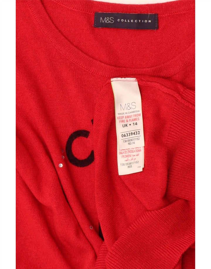Maglione maglione girocollo con grafica da donna Marks & Spencer UK 14 rosso medio