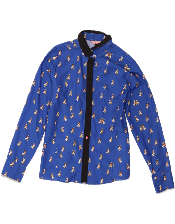 Ted Baker Camicia da donna Taglia 2 Piccolo poliestere con stampa animalier blu