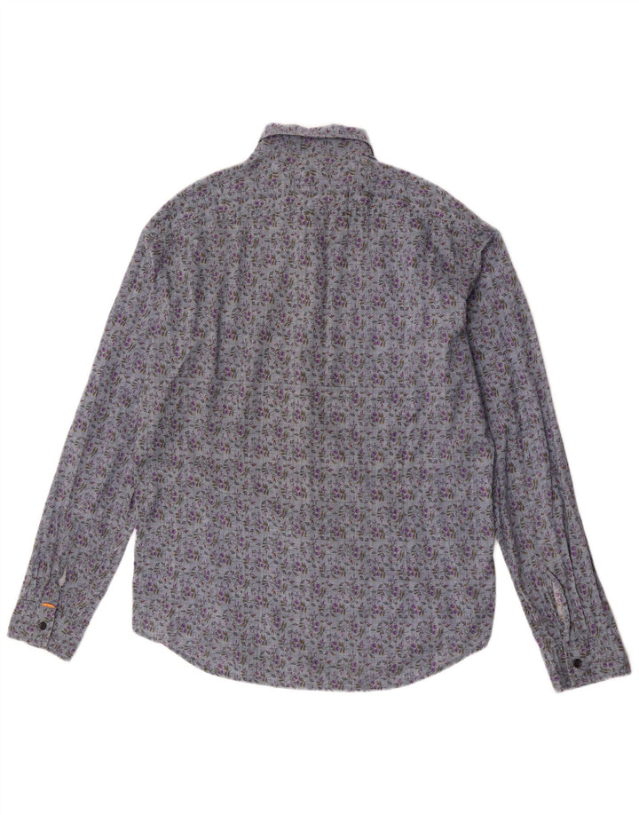Camicia da uomo Hugo Boss grande cotone floreale blu