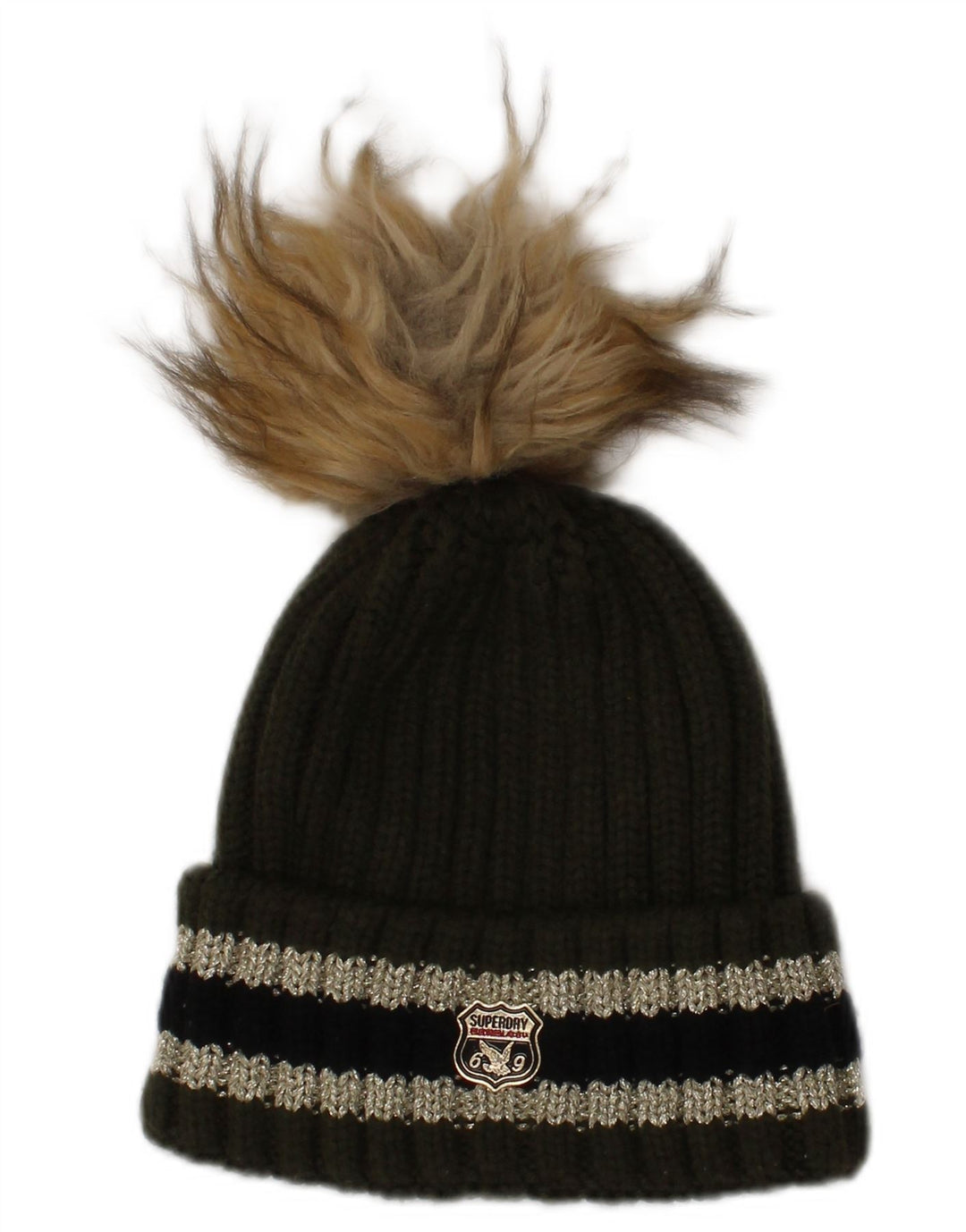 Cappello Bobble da donna in maglia Superdry Taglia unica a righe kaki invernale