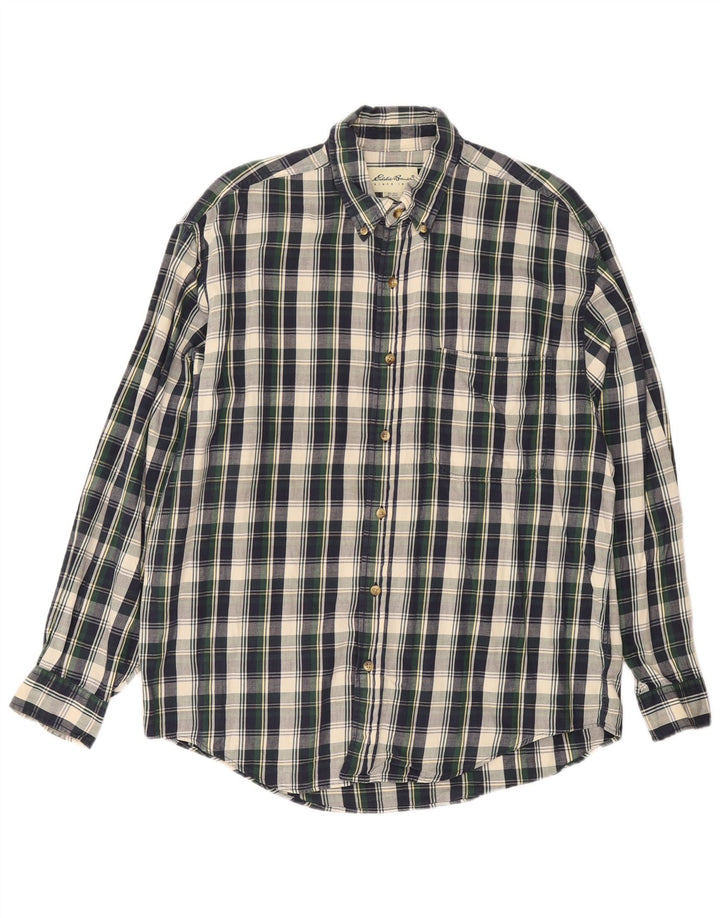 Eddie Bauer Camicia da uomo in flanella di cotone a quadri blu navy medio
