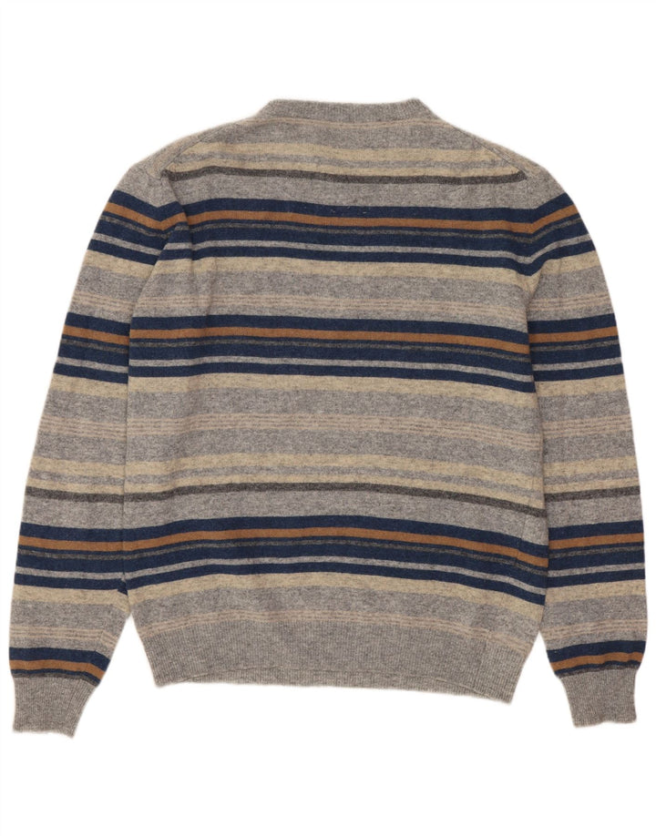 Maglione girocollo da uomo vintage in lana vergine a righe piccole grigie