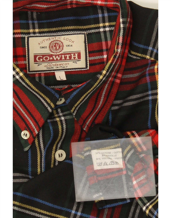 Camicia vintage da uomo in flanella di cotone a quadri multicolore grande