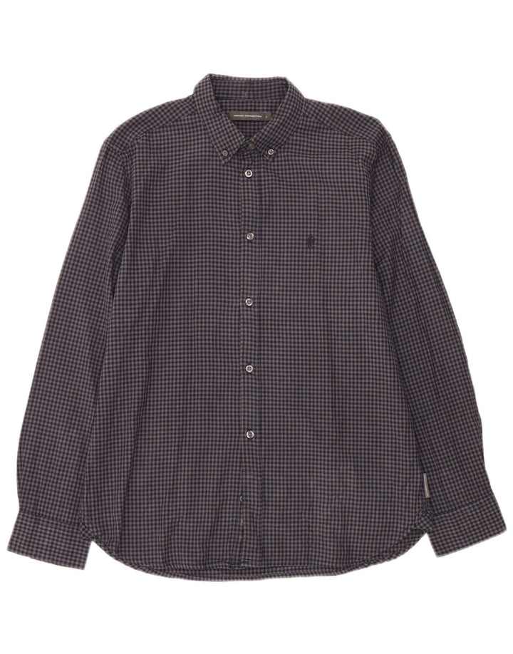 Camicia da uomo in flanella French Connection grande cotone a quadretti blu navy