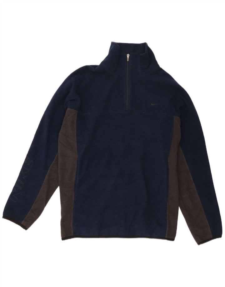 Maglia da uomo in pile con zip intera grafica Nike XL blu navy in poliestere color block