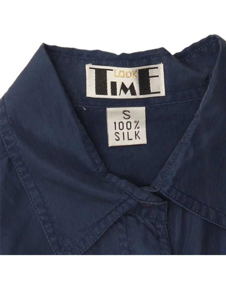 Camicia oversize da donna VINTAGE UK 10 piccola seta blu navy