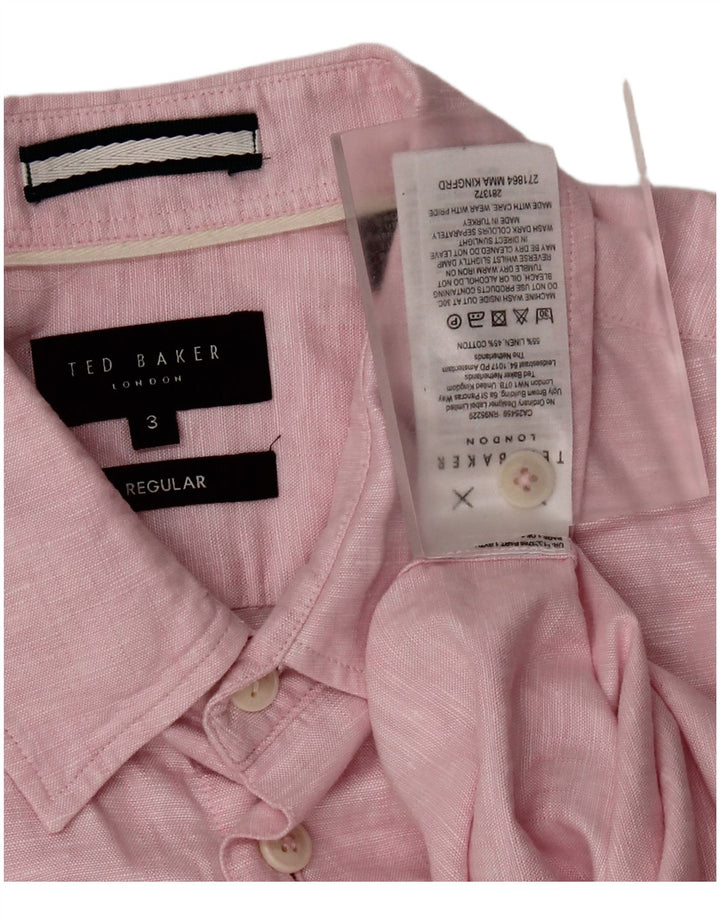 TED BAKER Camicia da uomo a maniche corte vestibilità regolare taglia 3 medio rosa screziato