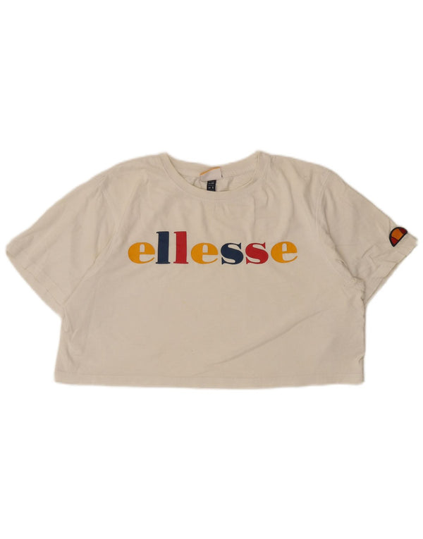 T-shirt grafica corta da donna Ellesse Top UK 12 cotone bianco medio