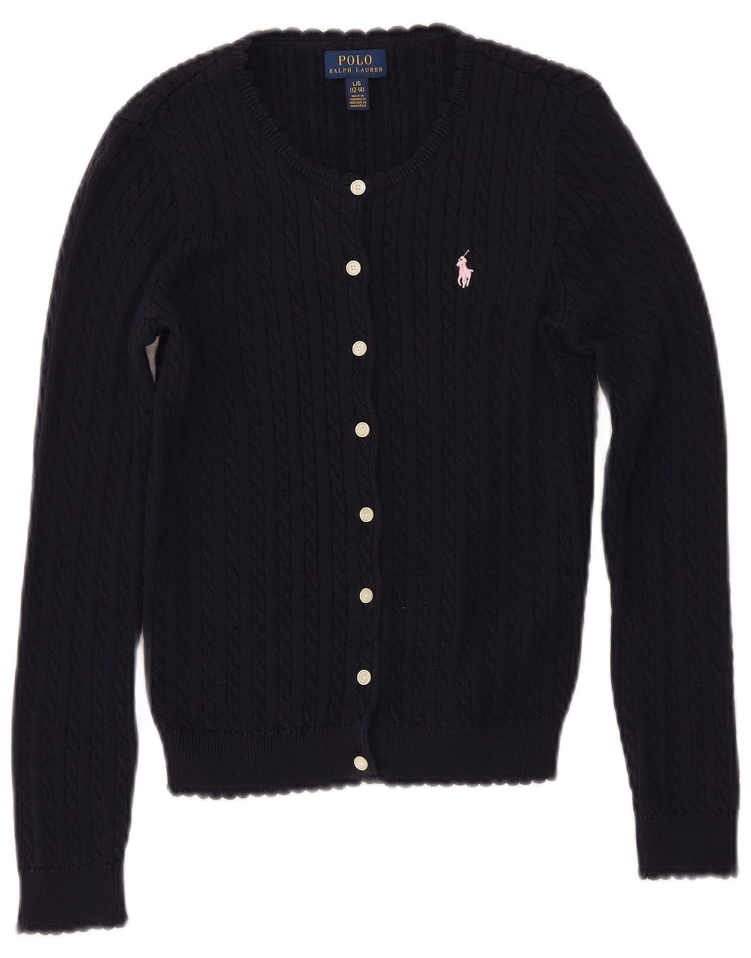 POLO RALPH LAUREN Maglione cardigan per ragazze 12-13 anni grande blu navy
