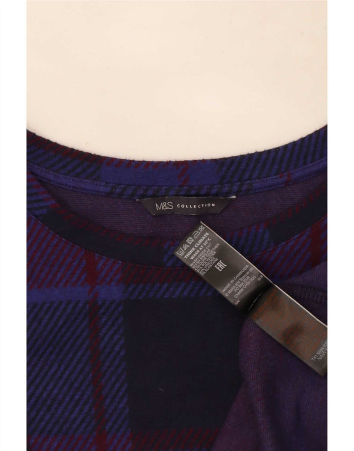 Marks & Spencer Top da donna a maniche lunghe UK 14 Large Navy Blue Check