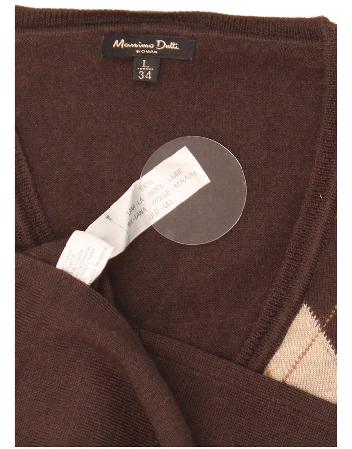 Massimo Dutti Maglione da donna con scollo a V UK 14 Large Marrone Argyle/Diamond