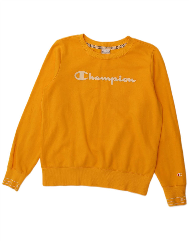 CHAMPION Womens Graphic Sweatshirt Jumper UK 14 Medium Yellow Cotton