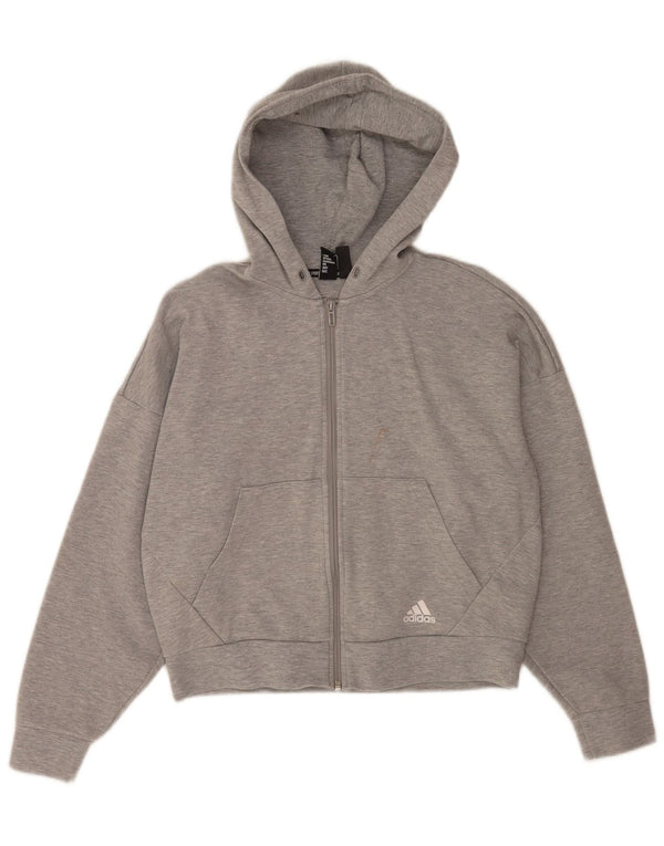 Maglione con cappuccio e zip Adidas da donna, vestibilità rilassata, UK 8/10, piccolo grigio a righe