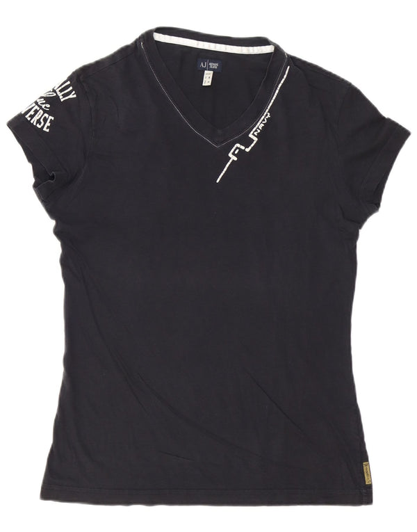 Armani Jeans Mens Graphic T-Shirt Top Medium Navy Blue Cotton