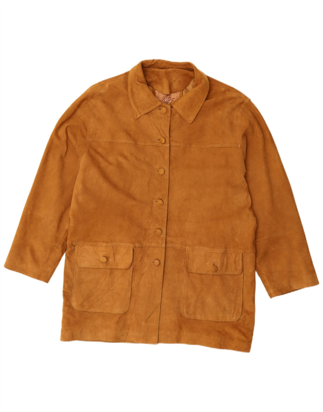 Giacca vintage oversize in pelle scamosciata da donna IT 46 grande in pelle beige