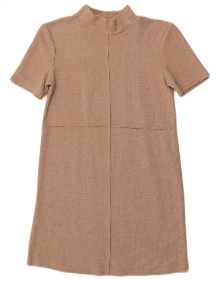 Abito maglione a maniche corte da donna ZARA UK 10 piccolo Beige