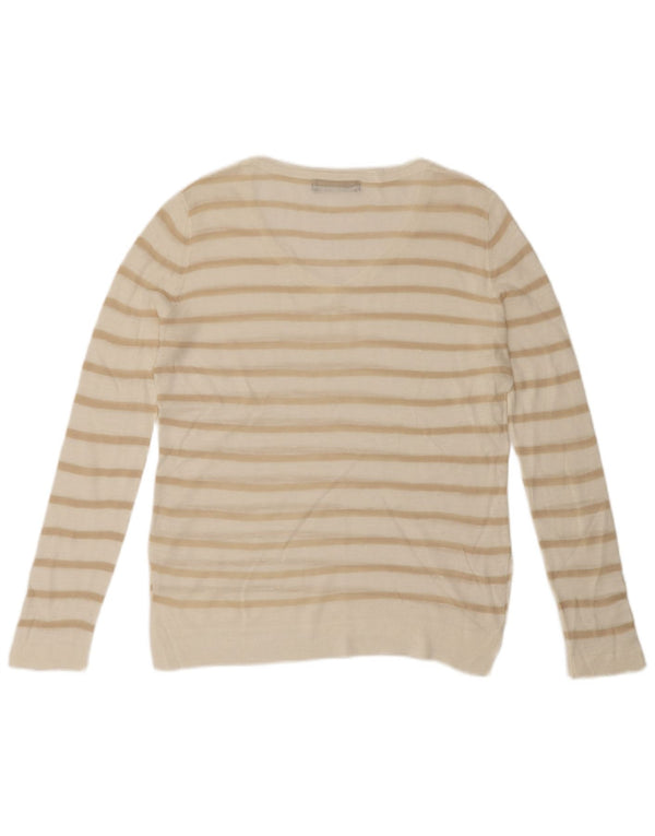 MARKS & SPENCER Maglione da donna con scollo a V UK 16 Grandi righe bianche