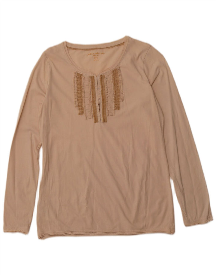 EDDIE BAUER Womens Top Long Sleeve UK 12 Medium Beige Cotton