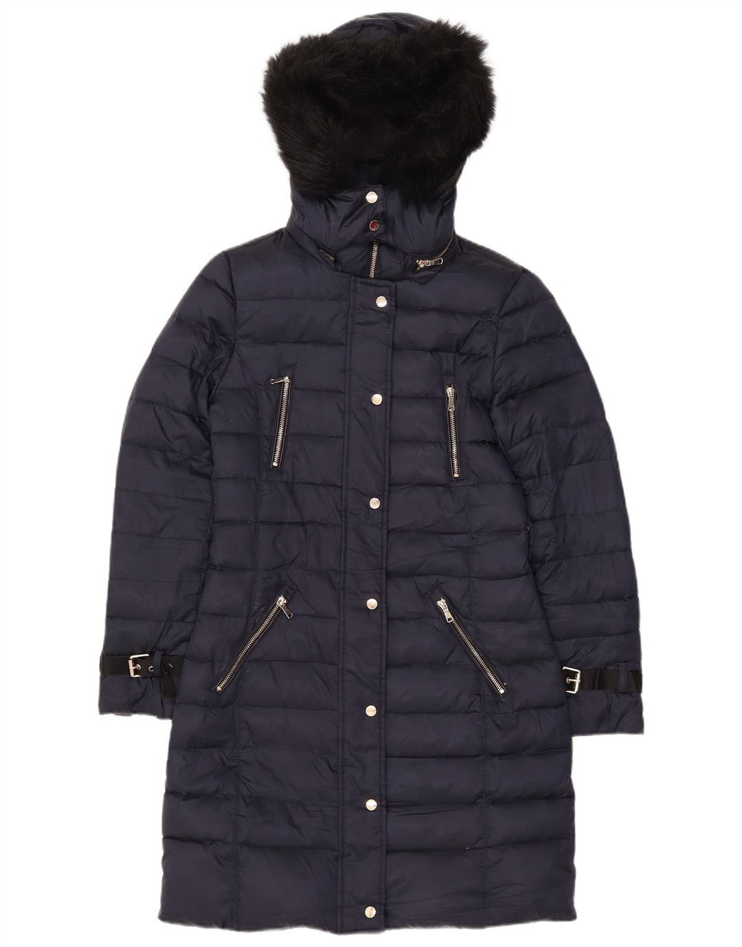 Cappotto imbottito con cappuccio da donna Zara UK 10 piccolo poliestere blu navy