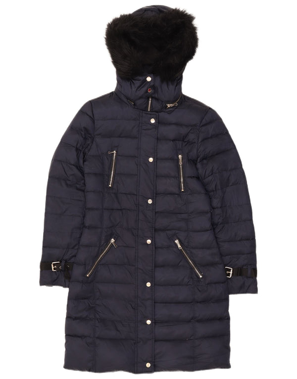 Cappotto imbottito con cappuccio da donna Zara UK 10 piccolo poliestere blu navy