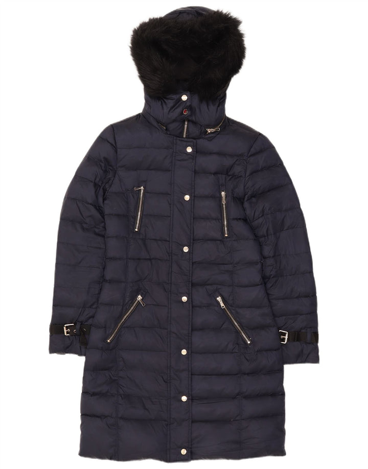 Cappotto imbottito con cappuccio da donna Zara UK 10 piccolo poliestere blu navy