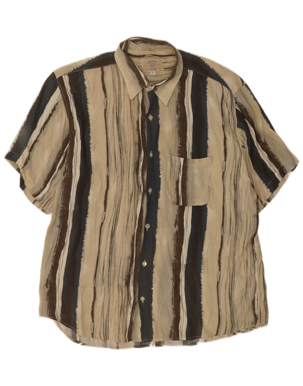 Camicia vintage da uomo a maniche corte in viscosa a righe beige grandi