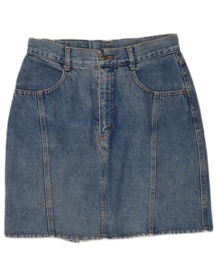 Mini gonna di jeans vintage da donna W29 in cotone blu medio