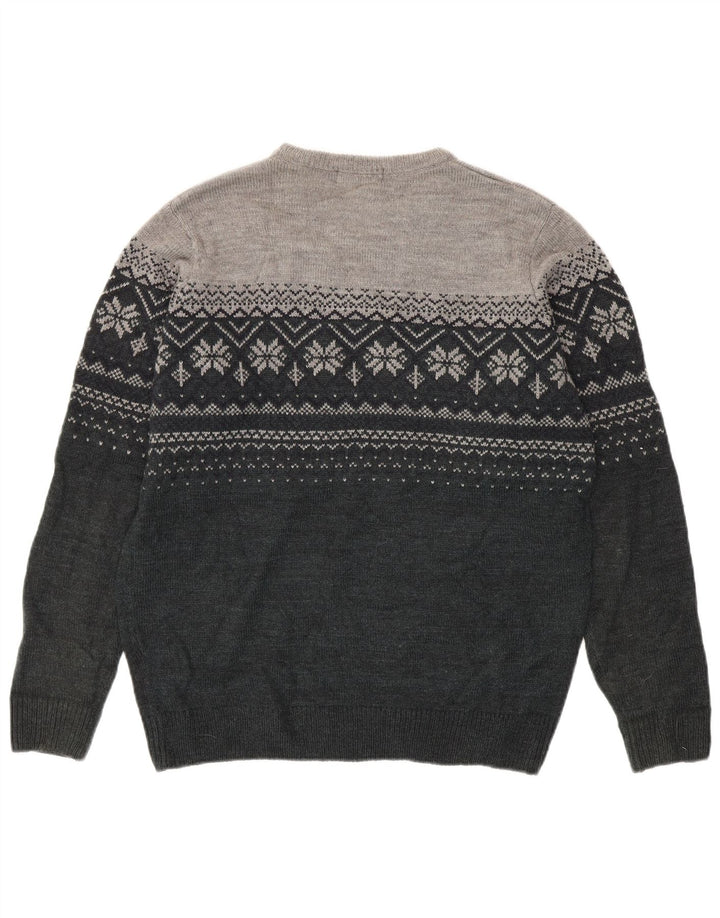 JAMES PRINGLE Maglione da uomo con scollo a barchetta Acrilico Fair Isle grigio medio