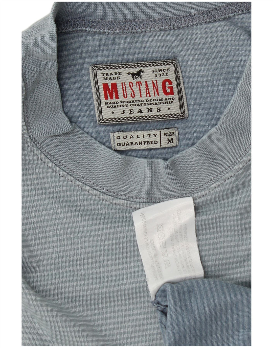 T-shirt da uomo Mustang Top in cotone gessato blu medio
