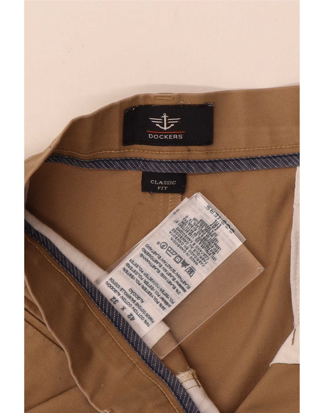 Pantaloni chino da uomo dalla vestibilità classica Dockers W42 L32 poliestere beige