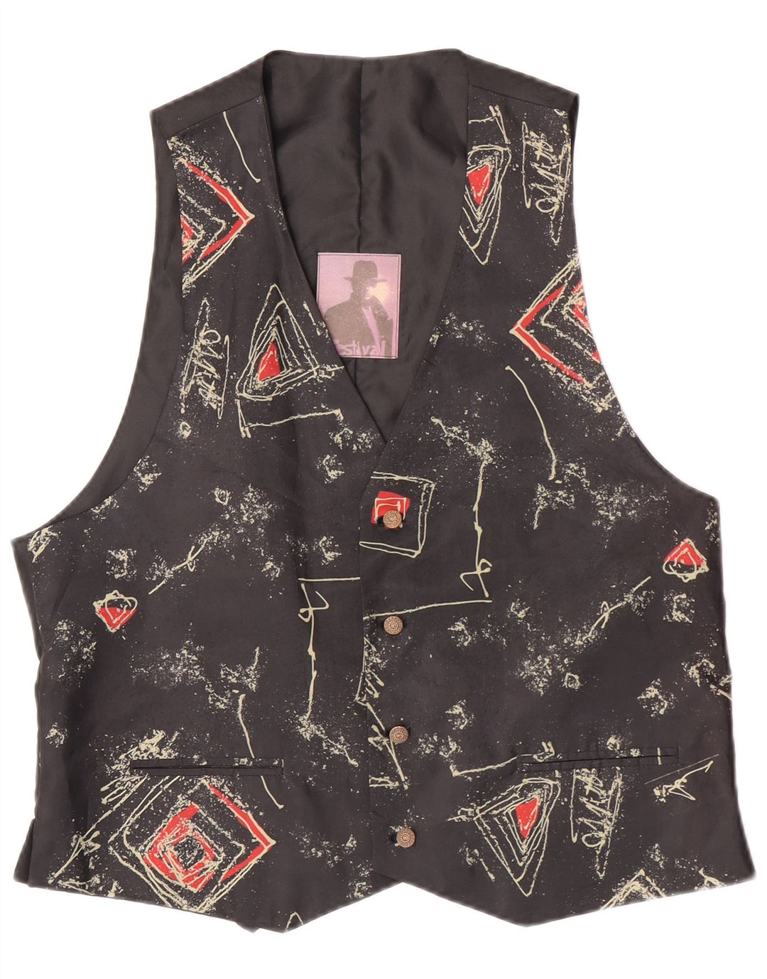 Gilet da uomo C&A EU 52/54 Large Nero Poliestere geometrico