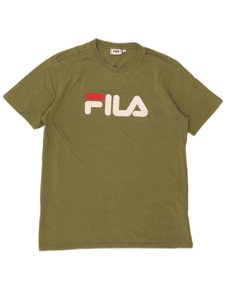 T-shirt grafica da uomo Fila Top grande in cotone kaki