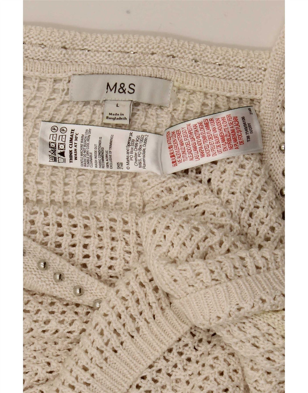 Canotta da donna all'uncinetto Marks & Spencer UK 14 grande acrilico bianco sporco