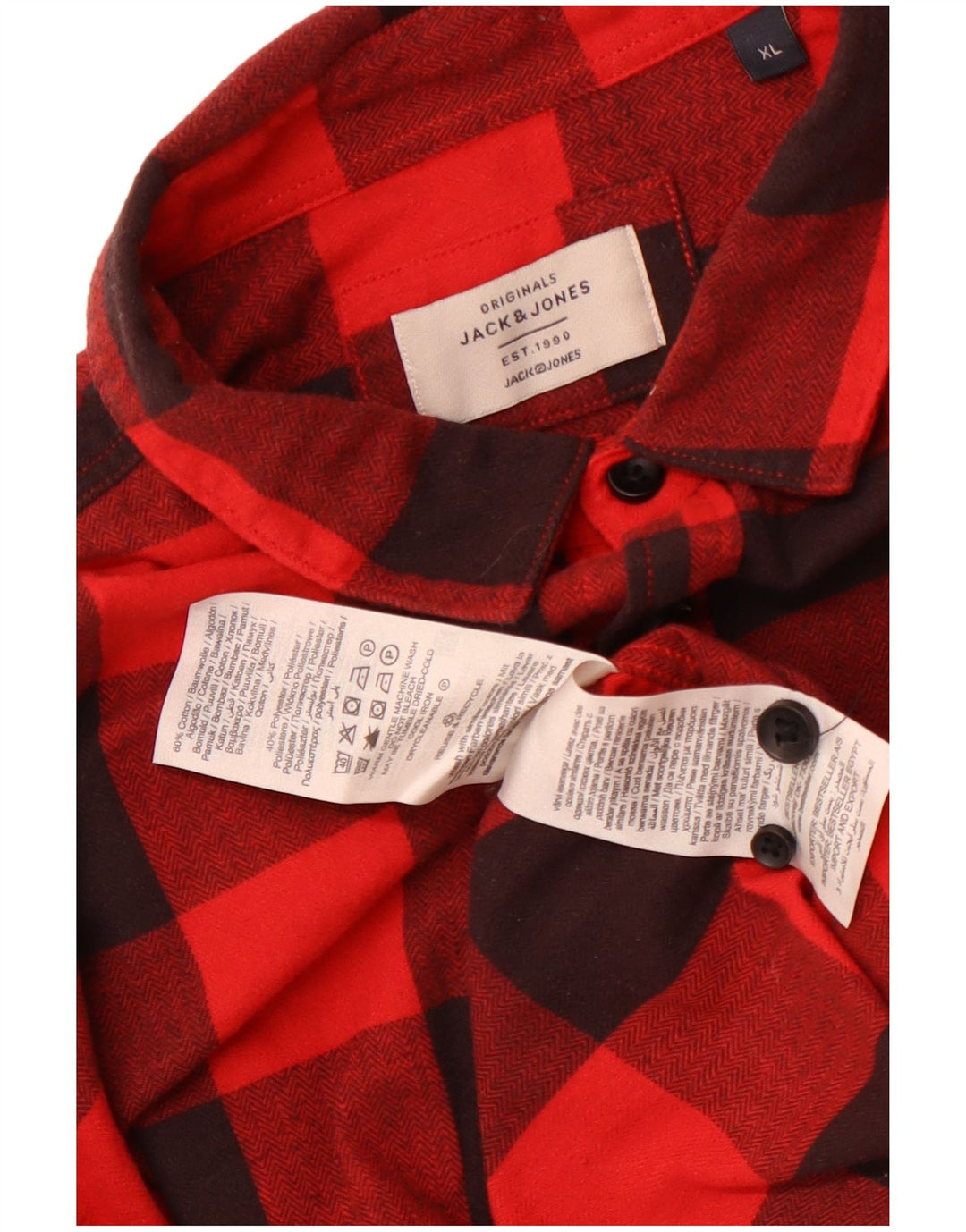 Camicia da uomo in flanella Jack & Jones XL in cotone a quadretti rossi
