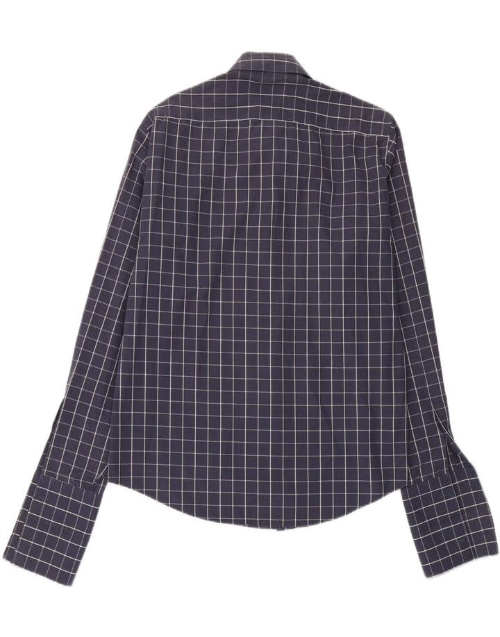 Camicia da uomo Yves Saint Laurent grande in cotone a quadri blu navy