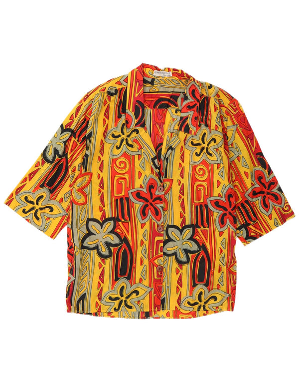 Camicia vintage da donna con maniche a 3/4 UK 16 Grande floreale multicolore